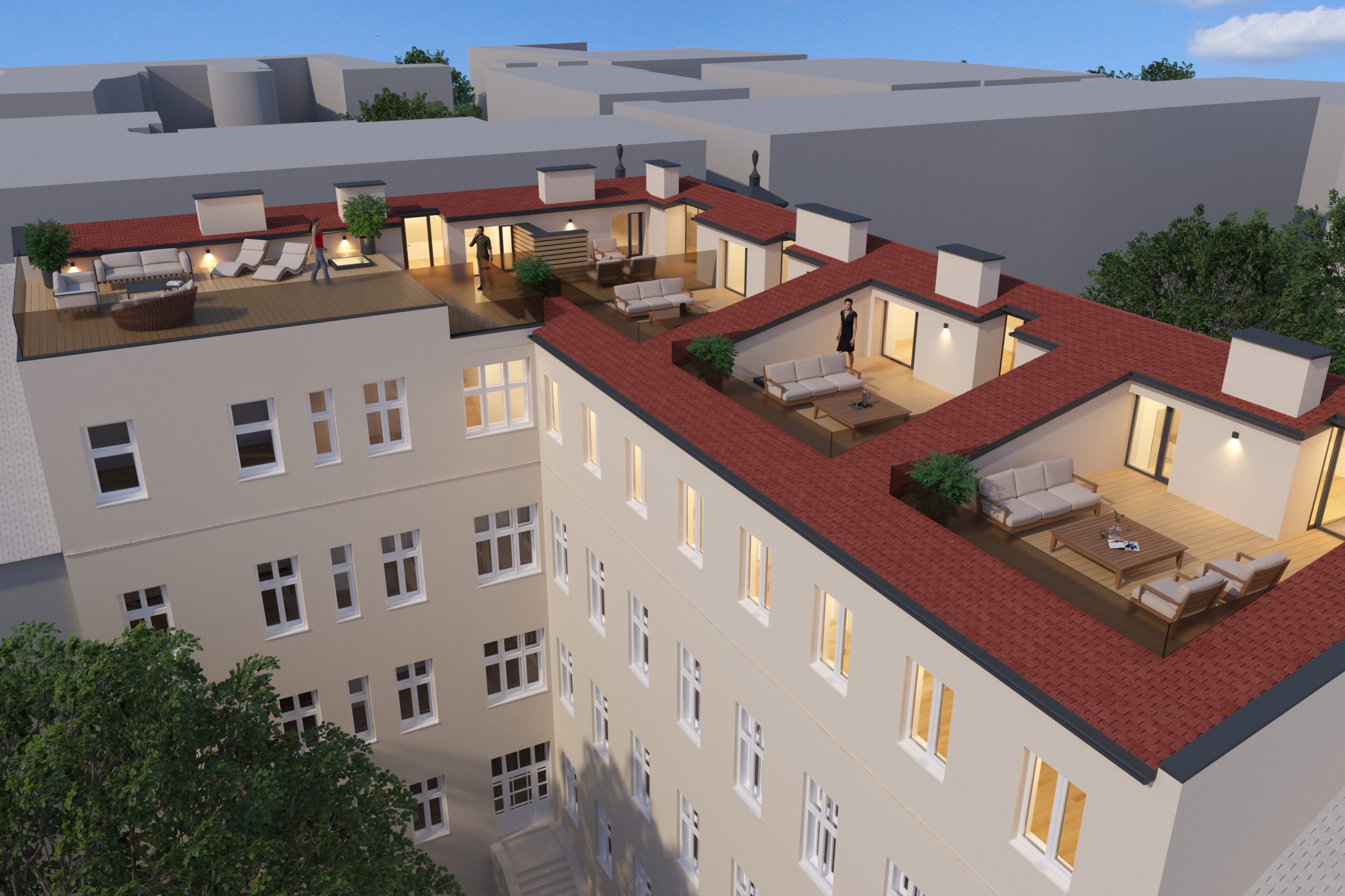 Budúci vizuál budovy na Palisádach č. 53 - nové strešné byty.