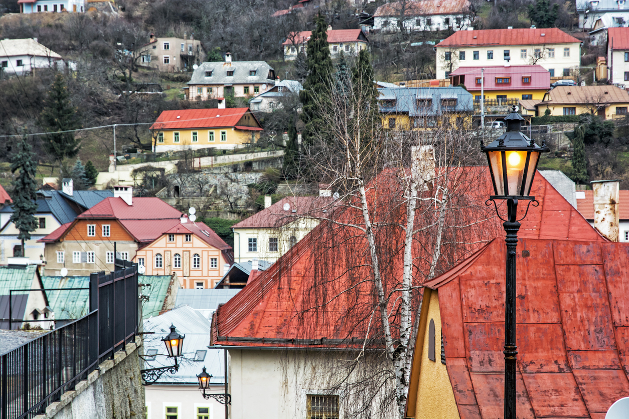 Ancient houses in the old town Banska Stiavnica, Slovakia