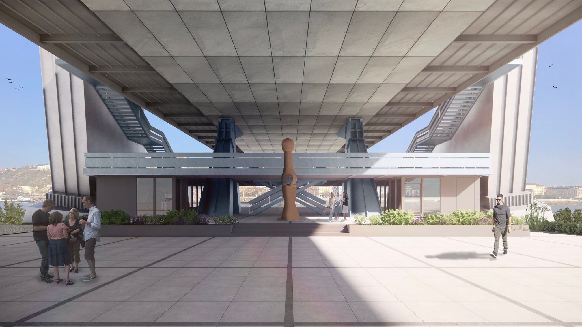 Projekt rekonštrukcie nástupného priestoru podmostia Mostu SNP do reštaurácie UFO, ktorý bol predstavený v roku 2022 primátorom Bratislavy Matúšom Vallom
