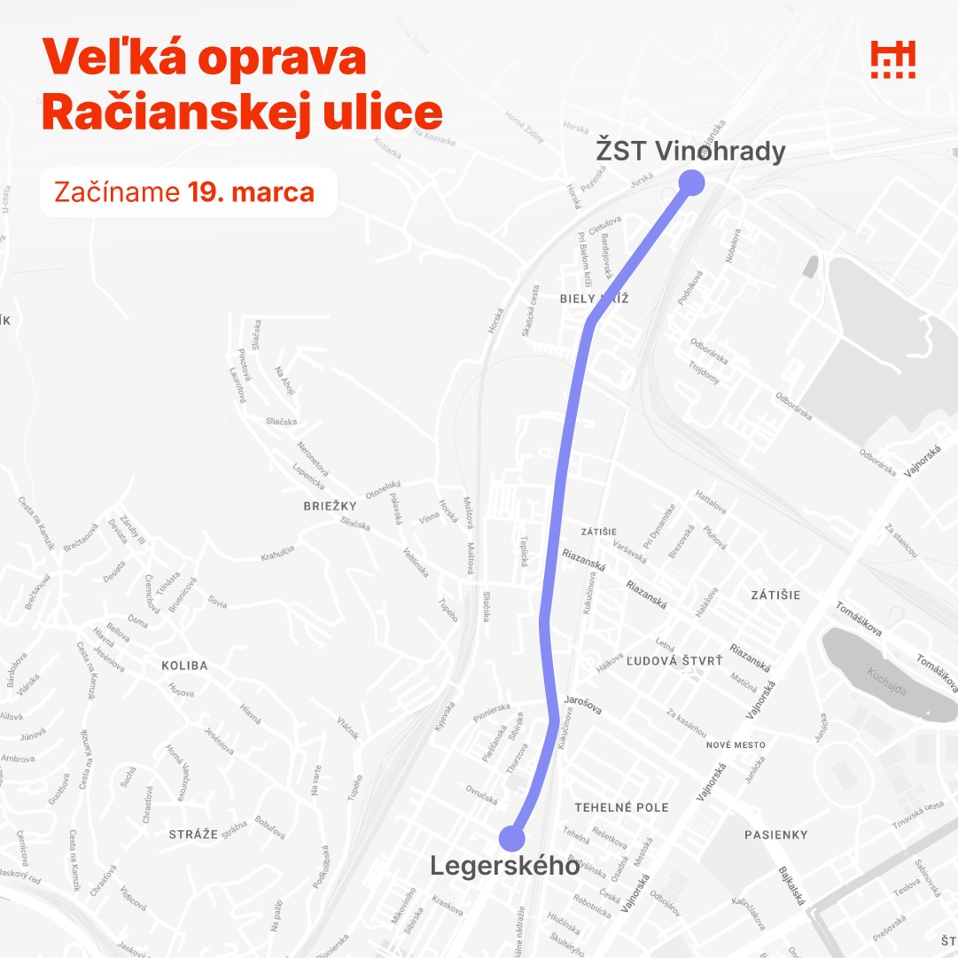 Grafické zobrazenie opravovaného úseku hlavným mestom