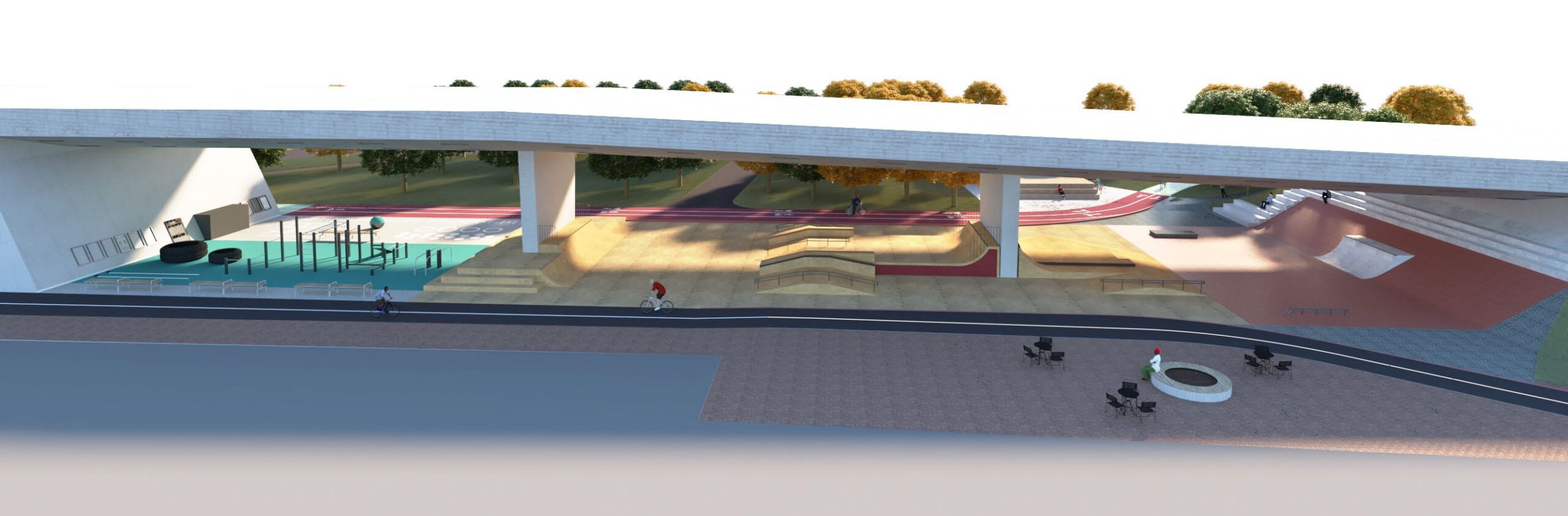 Celková vizualizácia priestoru podmostia SNP v rámci realizácie nového skateparku