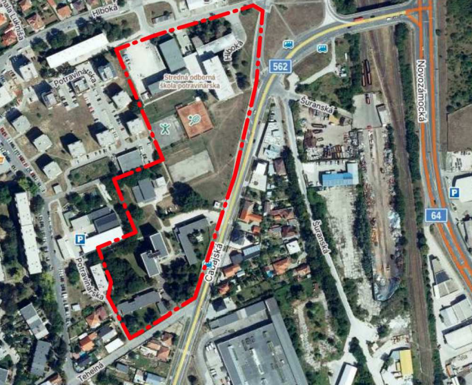 Pozemok, kde bude stáť Stredná zdravotnícka škola v Nitre, mapová situácia