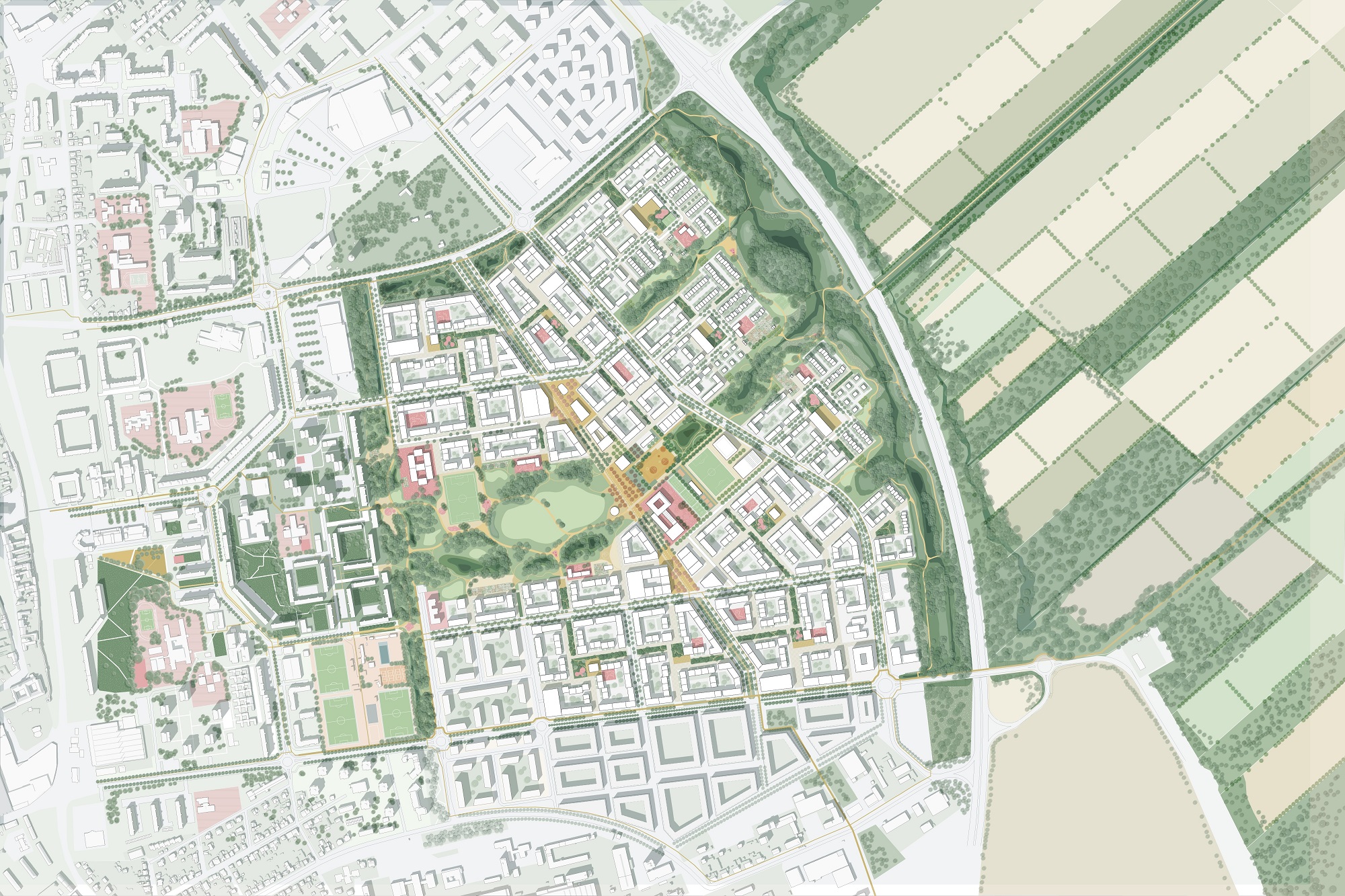 Urbanistický návrh 
v súčasnosti nezastavaného územia o veľkosti cca 135 hektárov.