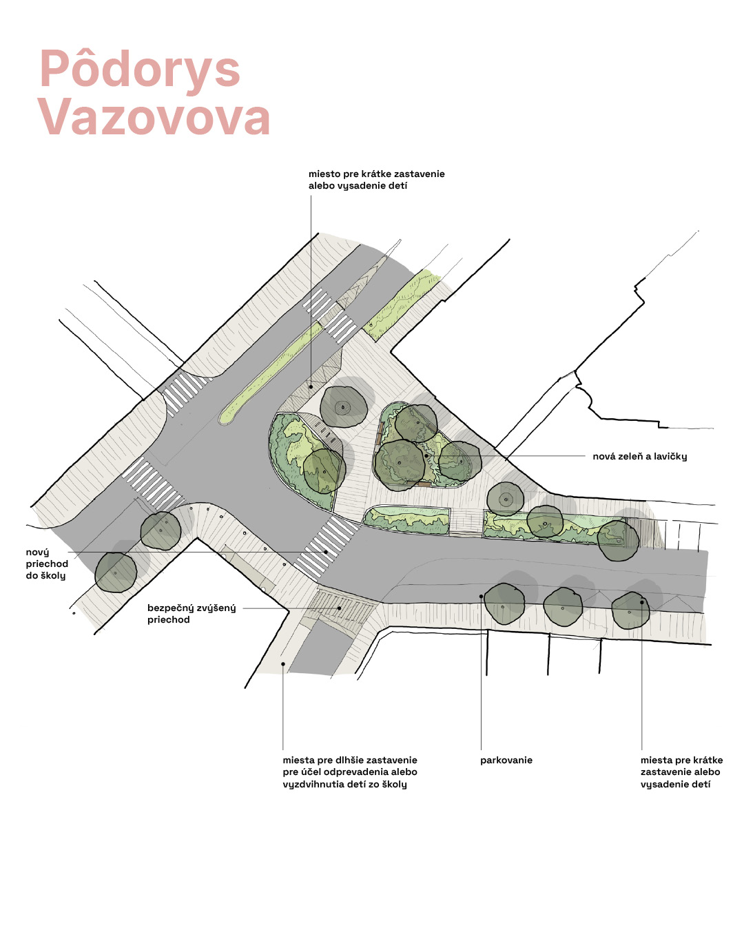 Pôdorys finálneho riešenia na Vazovovej a Mýtnej ulici