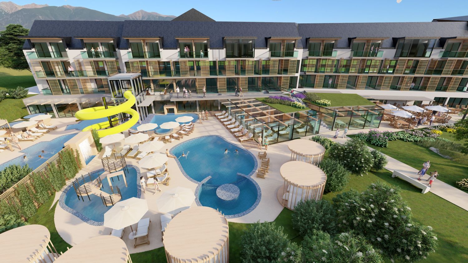 Vizualizácia vonkajšireho wellnes v Lake Garden Tatralandia Resort & Spa 