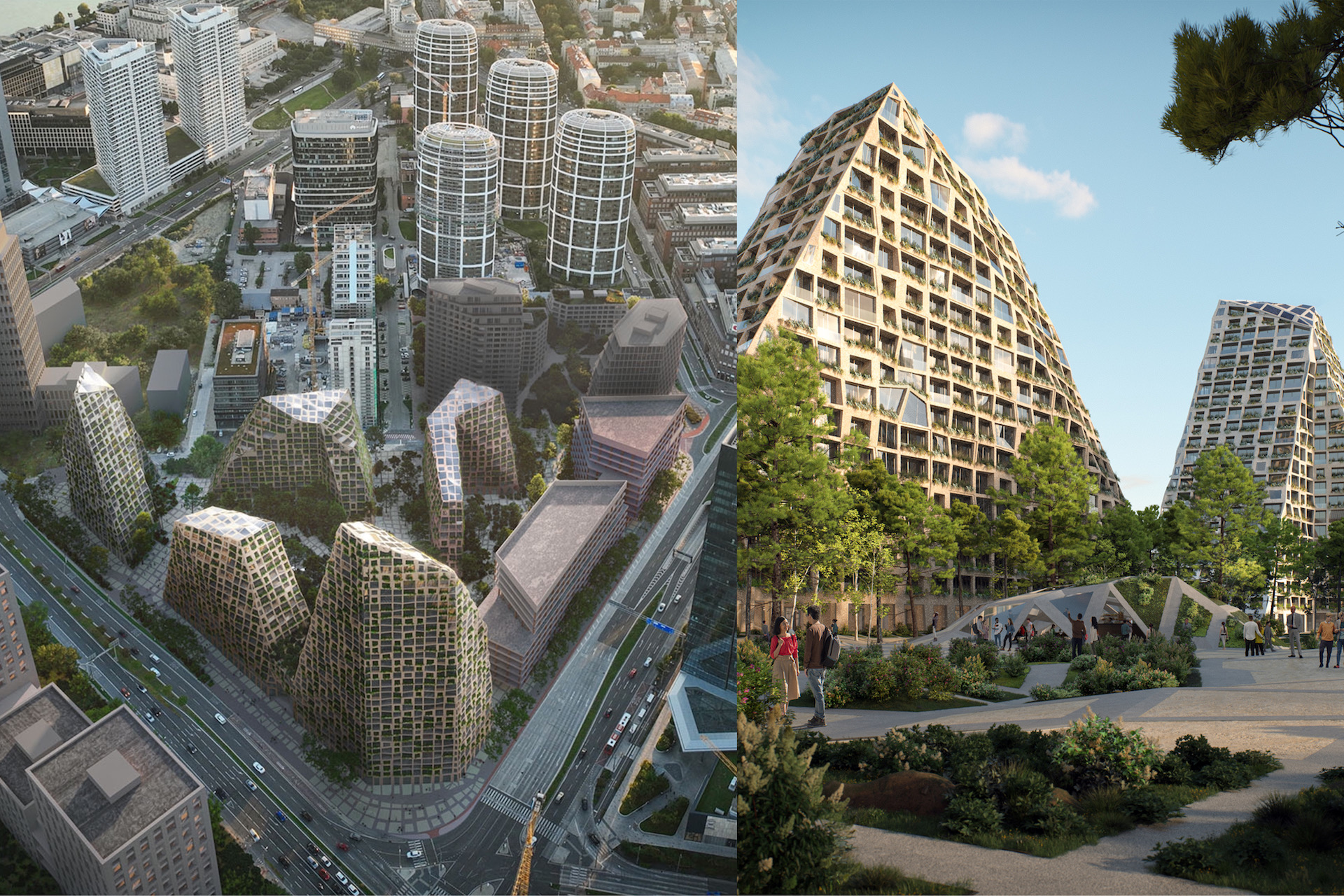 Súťažný návrh ateliéru MVRDV na zónu Chalupkova v Bratislave. Svoj koncept nazvali Bratislava Rocks - v preklade bratislavské skaly 