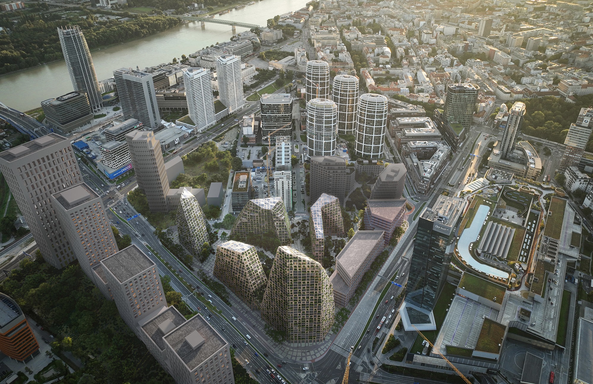 Súťažný návrh ateliéru MVRDV na zónu Chalupkova v Bratislave. Svoj koncept nazvali Bratislava Rocks - v preklade bratislavské skaly 