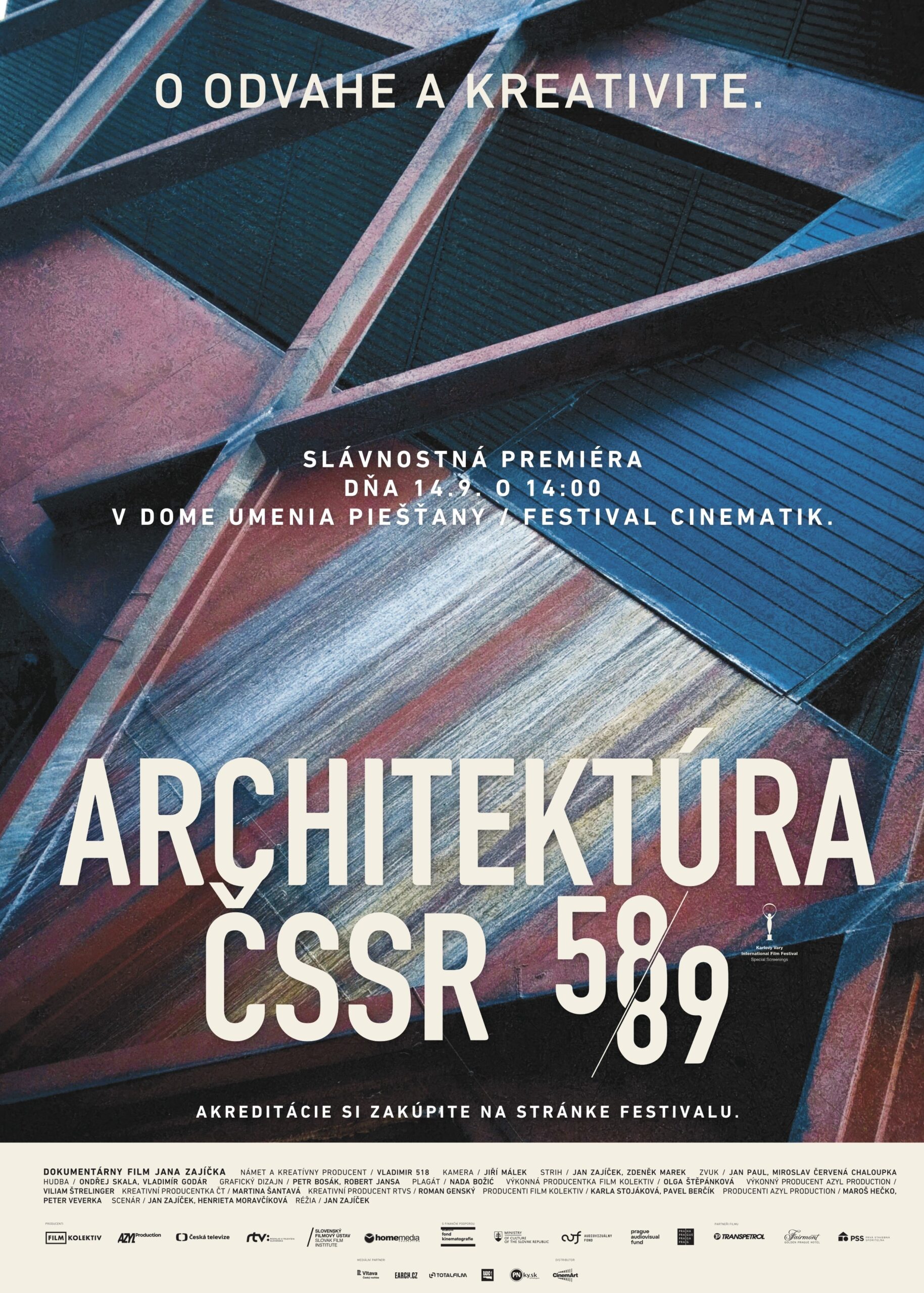 Architektúra ČSSR 58 – 89 je prvý film, ktorý ucelene mapuje československú architektúru druhej polovice 20. storočia. Na obrázku plagát k filmu. 