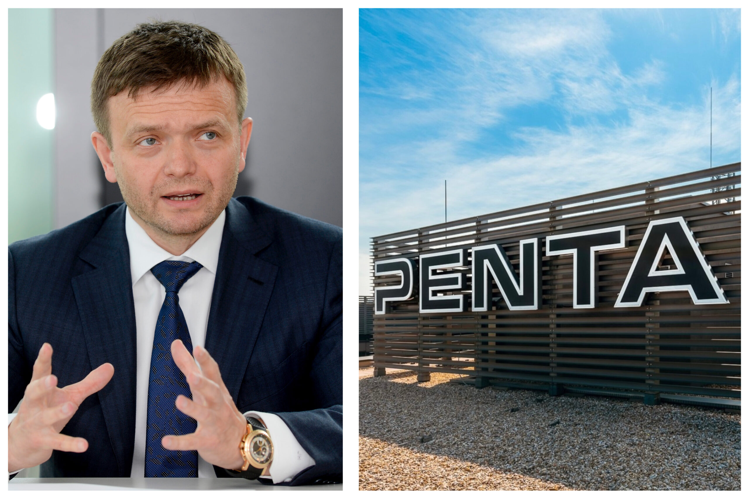 Jaroslav Haščák (vľavo) a logo investičnej skupiny Penta