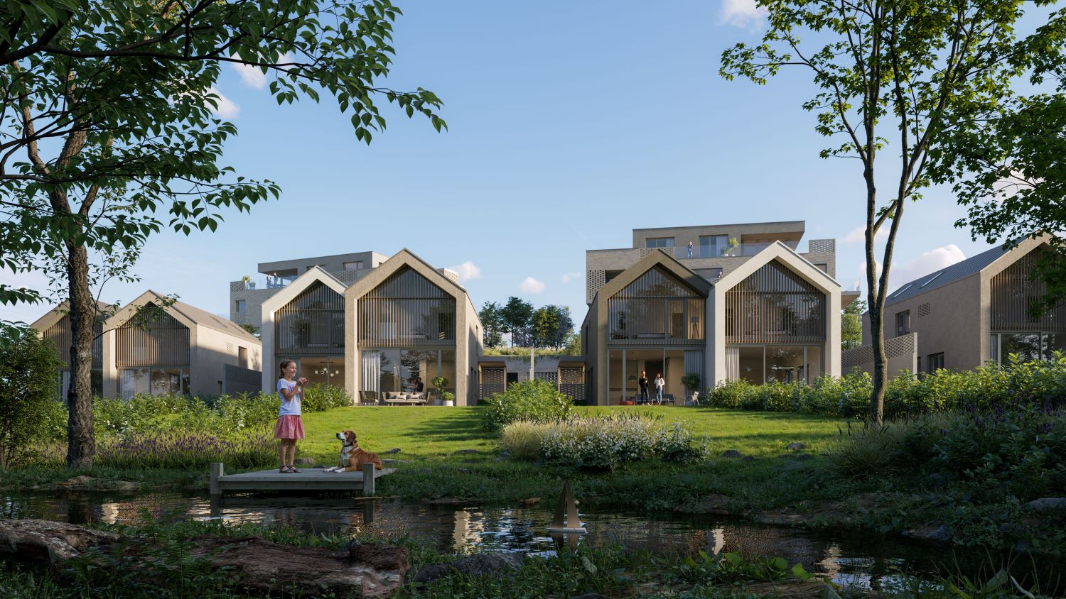 Stvárnenie rodinných domov je inšpirované prvkami miestnej ľudovej architektúry. 