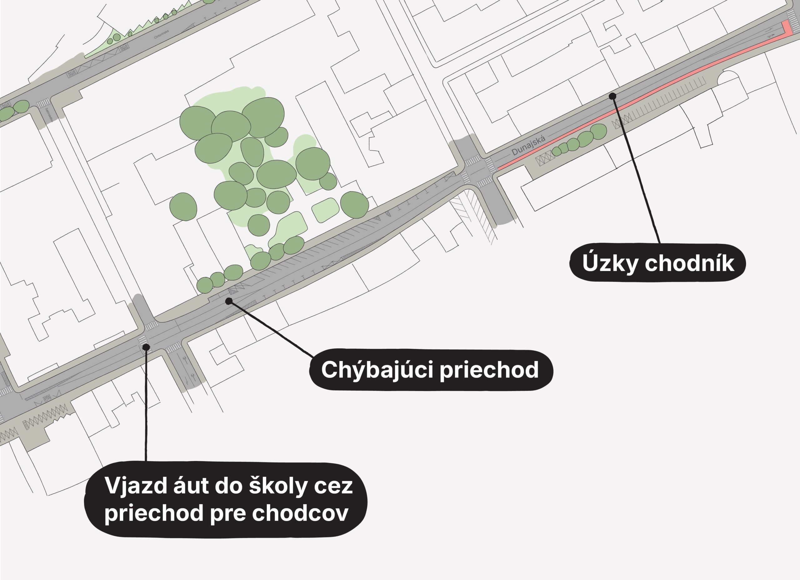 Viacero problémov lokality 
Dunajskej ulice