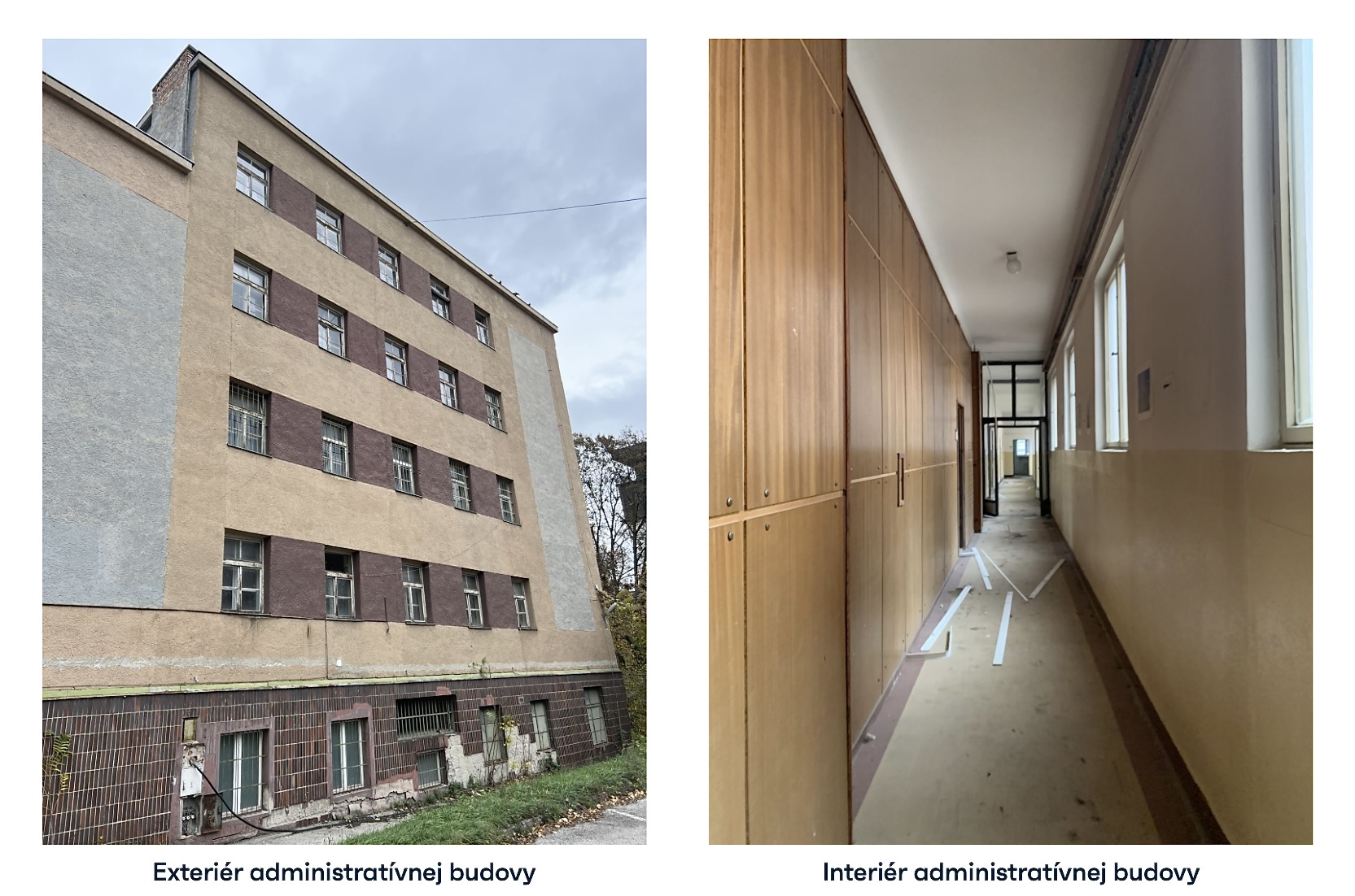 Aktuálny stav administratívnej budovy z 30. rokoch 20. storočia na pozemku