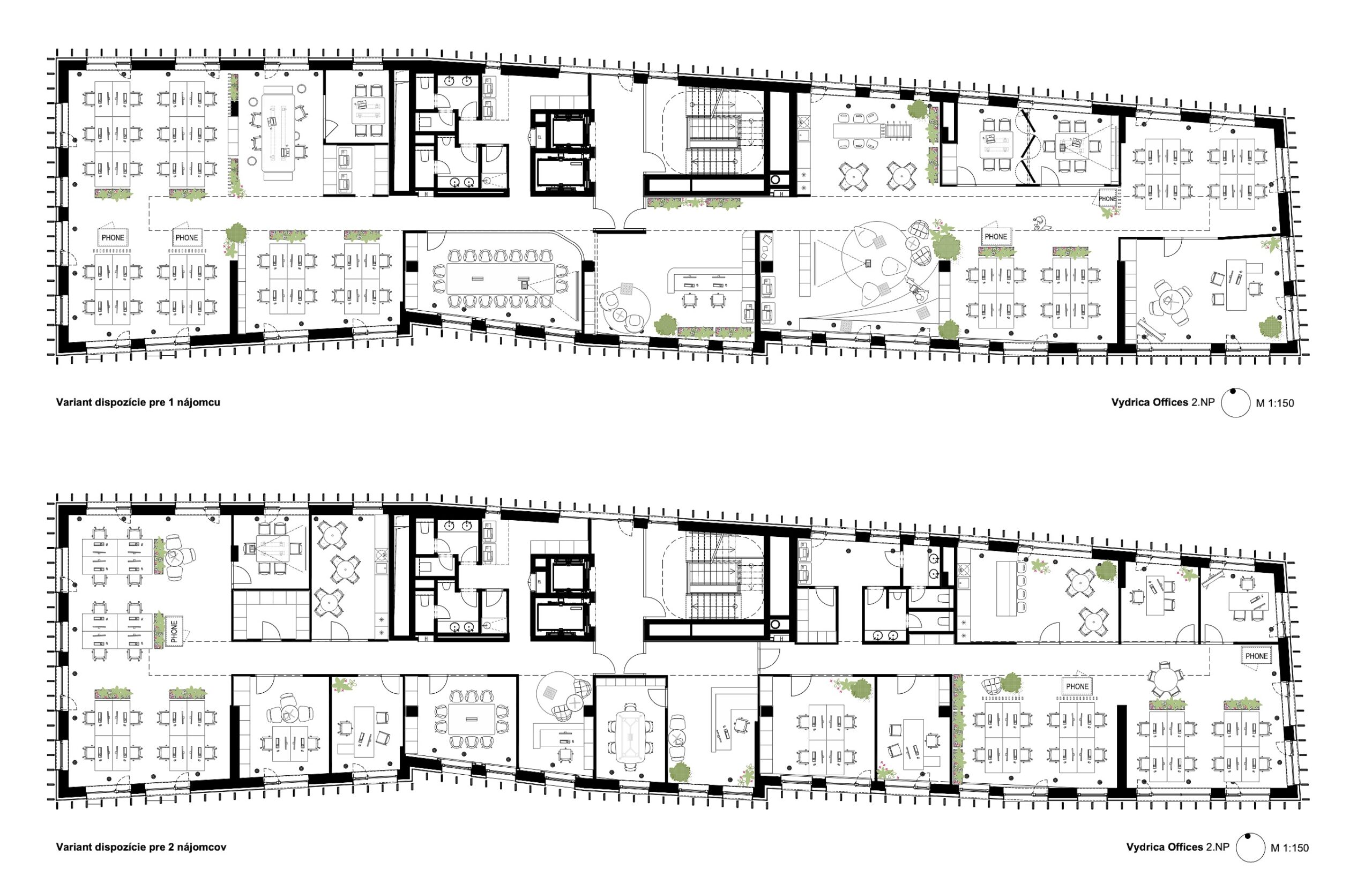Kancelárska budova VYDRICA Offices – pôdorys druhého nadzemného podlažia