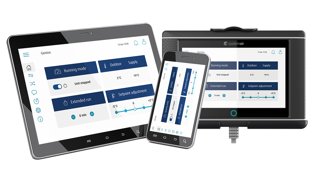 Smart ovládanie vetracej jednotky cez tablet, smartfón a dotykový panel pomocou systému Systemair Access