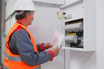 Technik ELIMER kontroluje elektroinštaláciu a rozvádzač v priemyselnom objekte