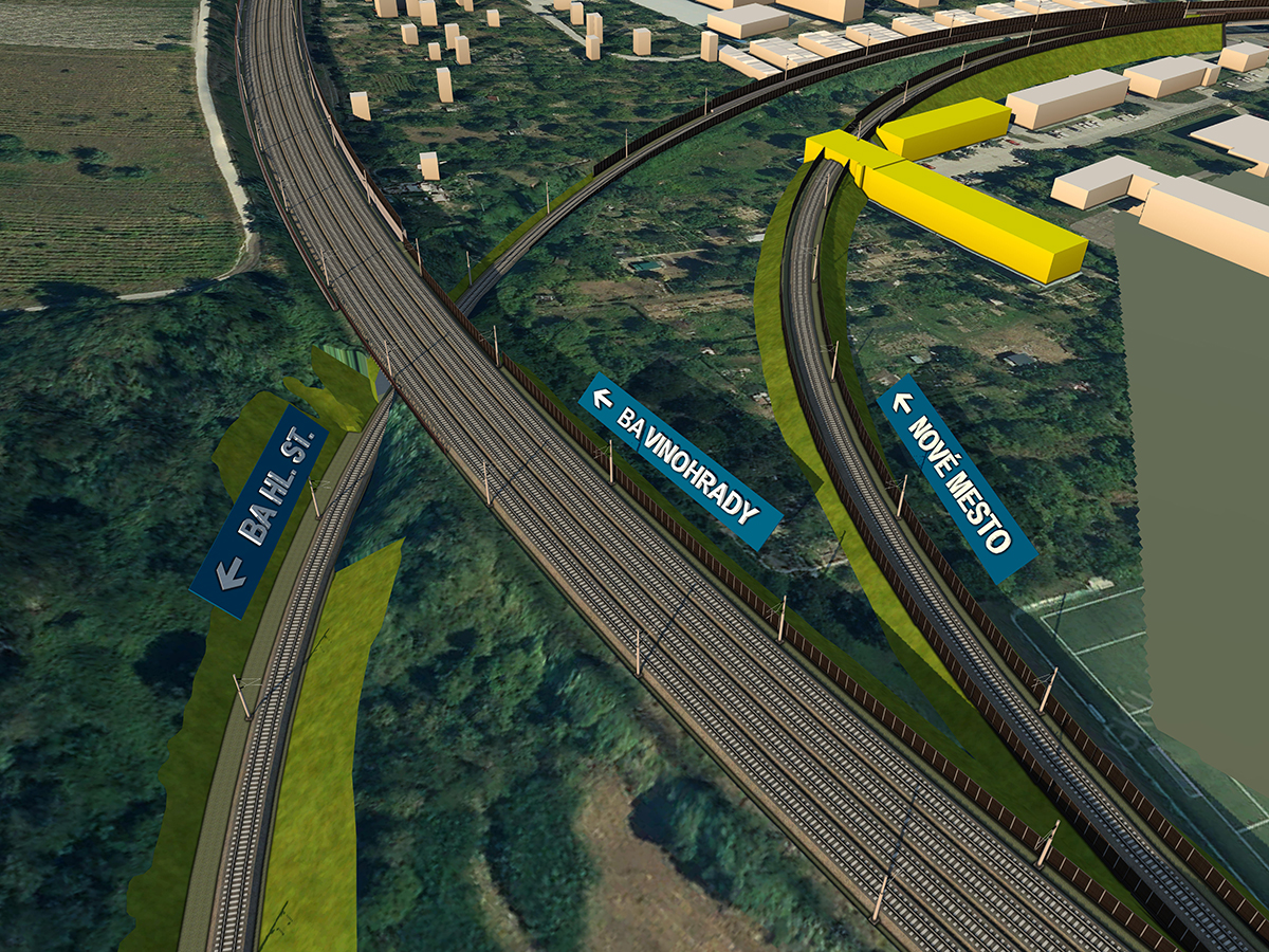 Obr. 4 Zdvojkoľajnenie úseku BA hl. st. – Nové Mesto (južnou stranou)