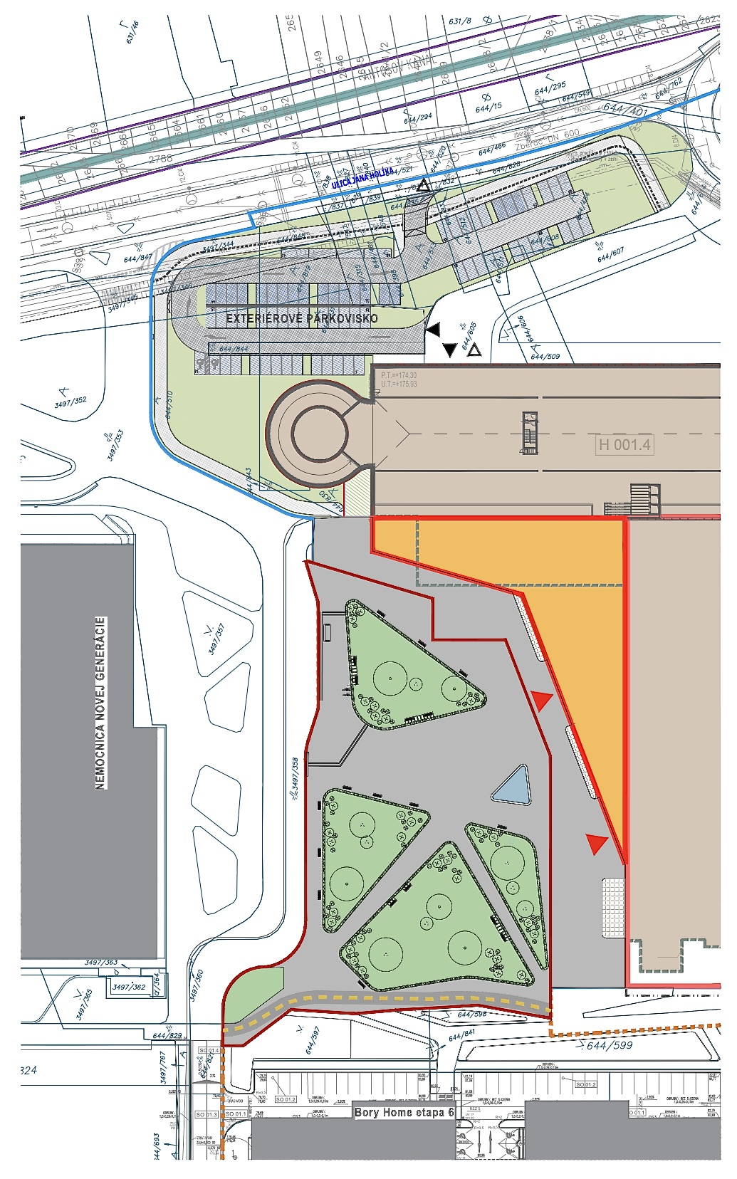 Situácia novej prístavby nákupného centra Bory Mall a nového námestia podľa EIA z roku 2024