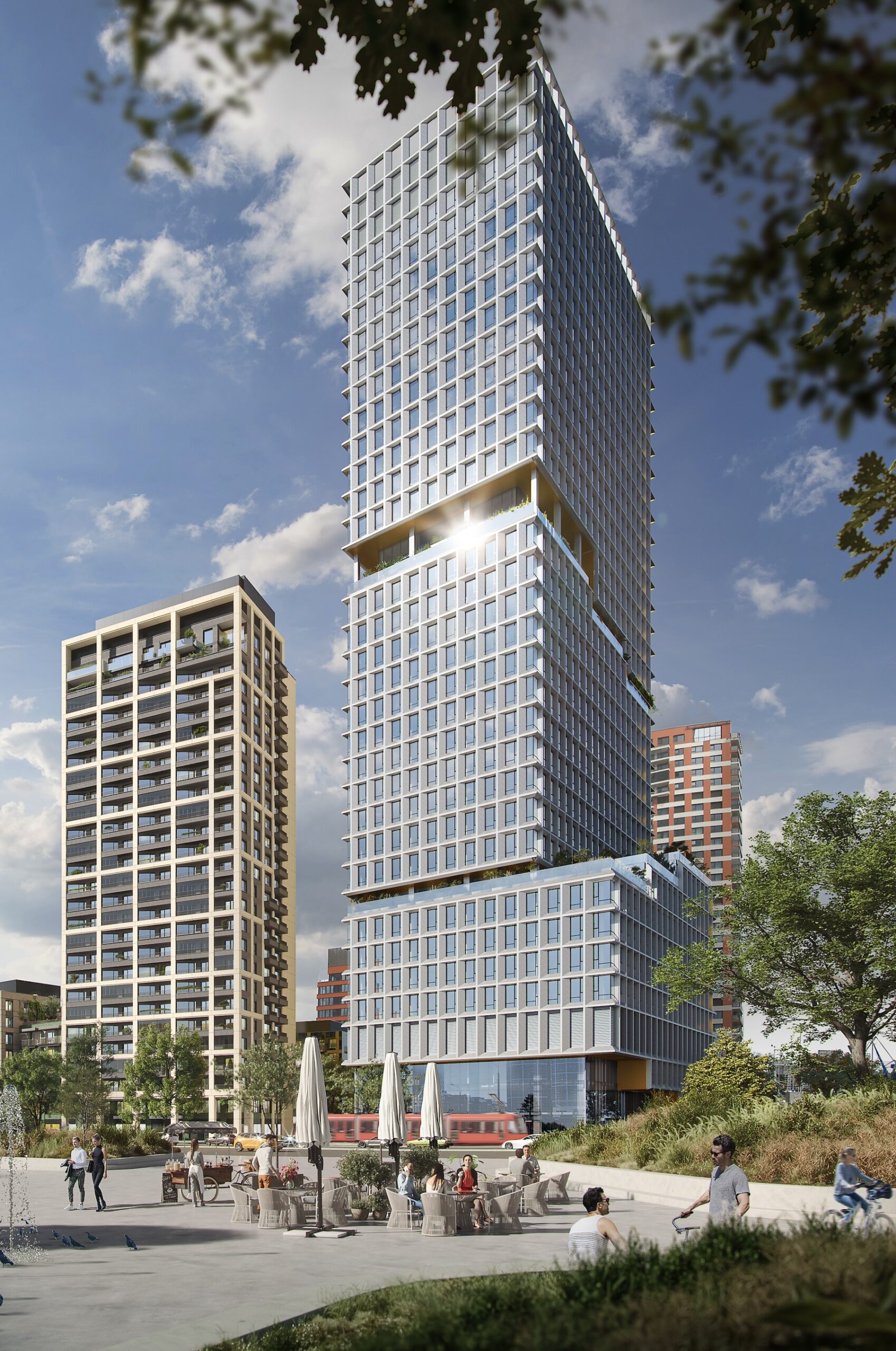 Aktuálny vizuál veže ERA, ktorá je súčasťou rozsiahleho developmentu Downtown Yards v Bratislave
