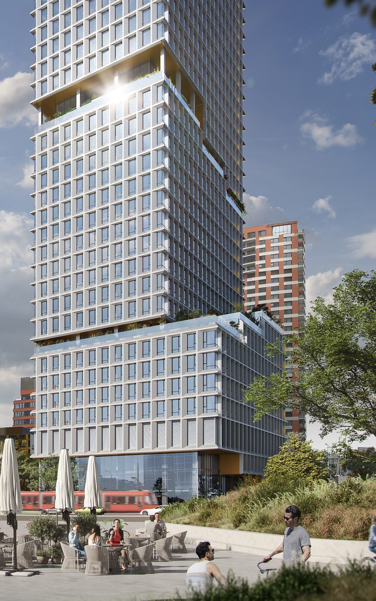 Aktuálny vizuál veže ERA, ktorá je súčasťou rozsiahleho developmentu Downtown Yards v Bratislave