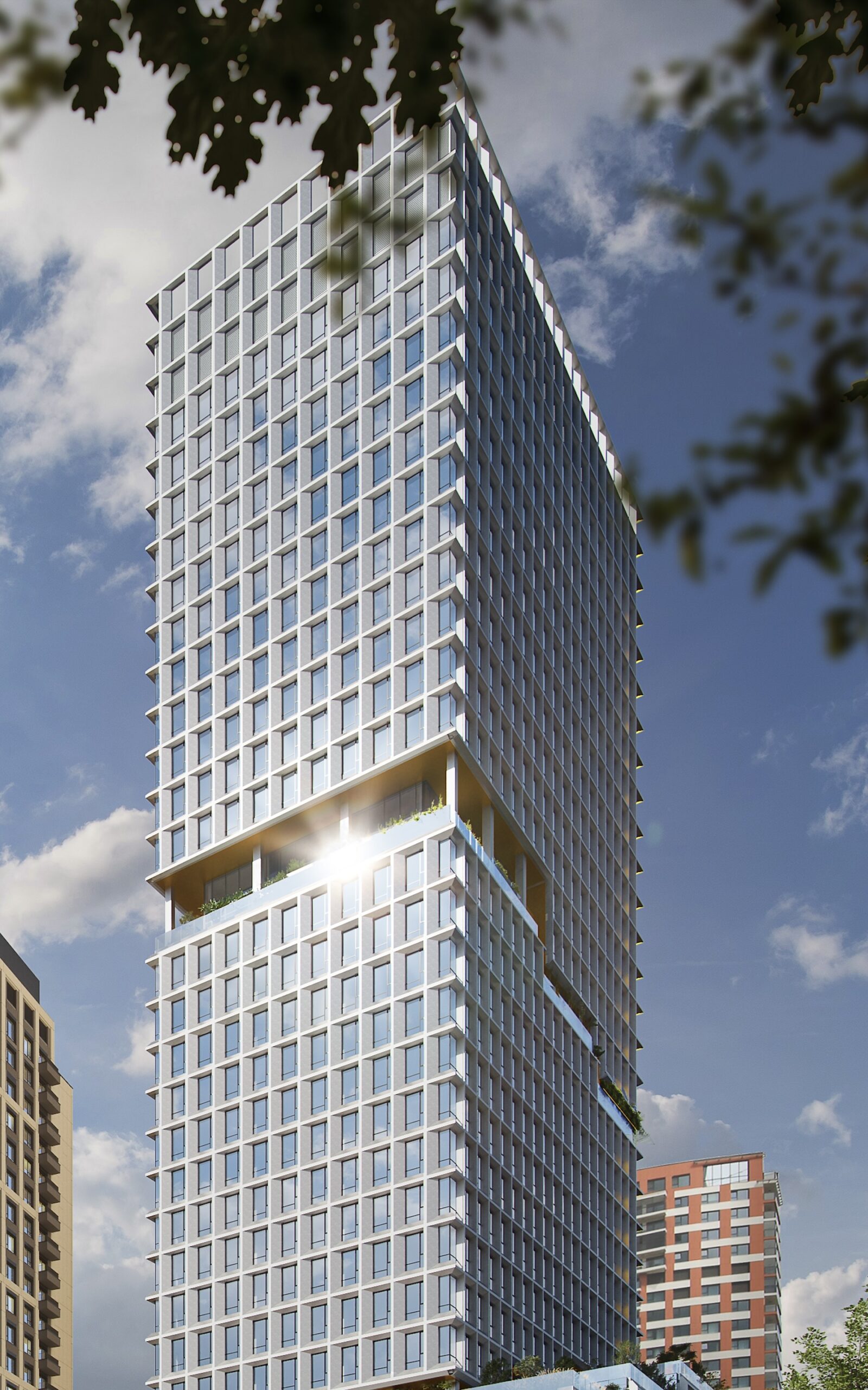 Aktuálny vizuál veže ERA, ktorá je súčasťou rozsiahleho developmentu Downtown Yards v Bratislave