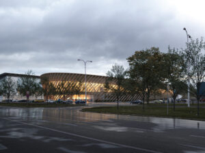 Nová športová hala v Brne prepojí mesto s parkom. Drevený pavilón bude pripomínať trup lode