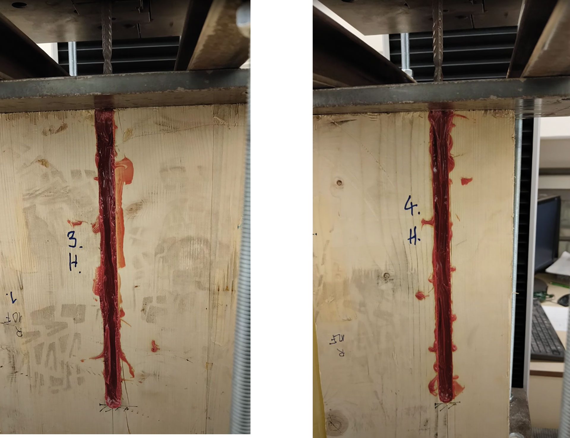 Obr. 12 Plastizácia výstuže v priebehu ťahových skúšok H3 a H4