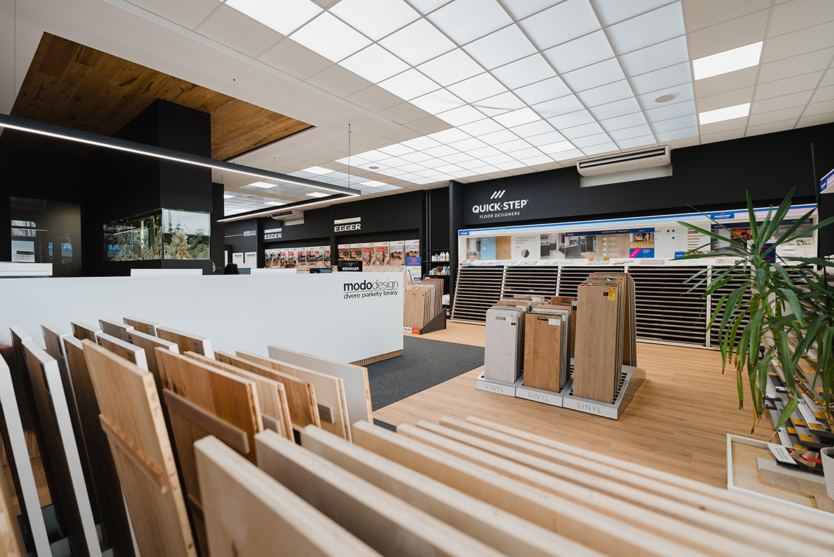 Showroom podláh Quick-Step, Egger a ďalších značiek v MODO design Bratislava