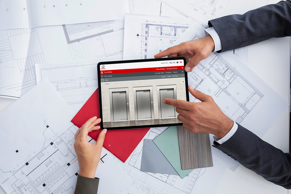 Online plánovací nástroj Schindler Plan & Design používaný na vizualizáciu a výber výťahu v projekte