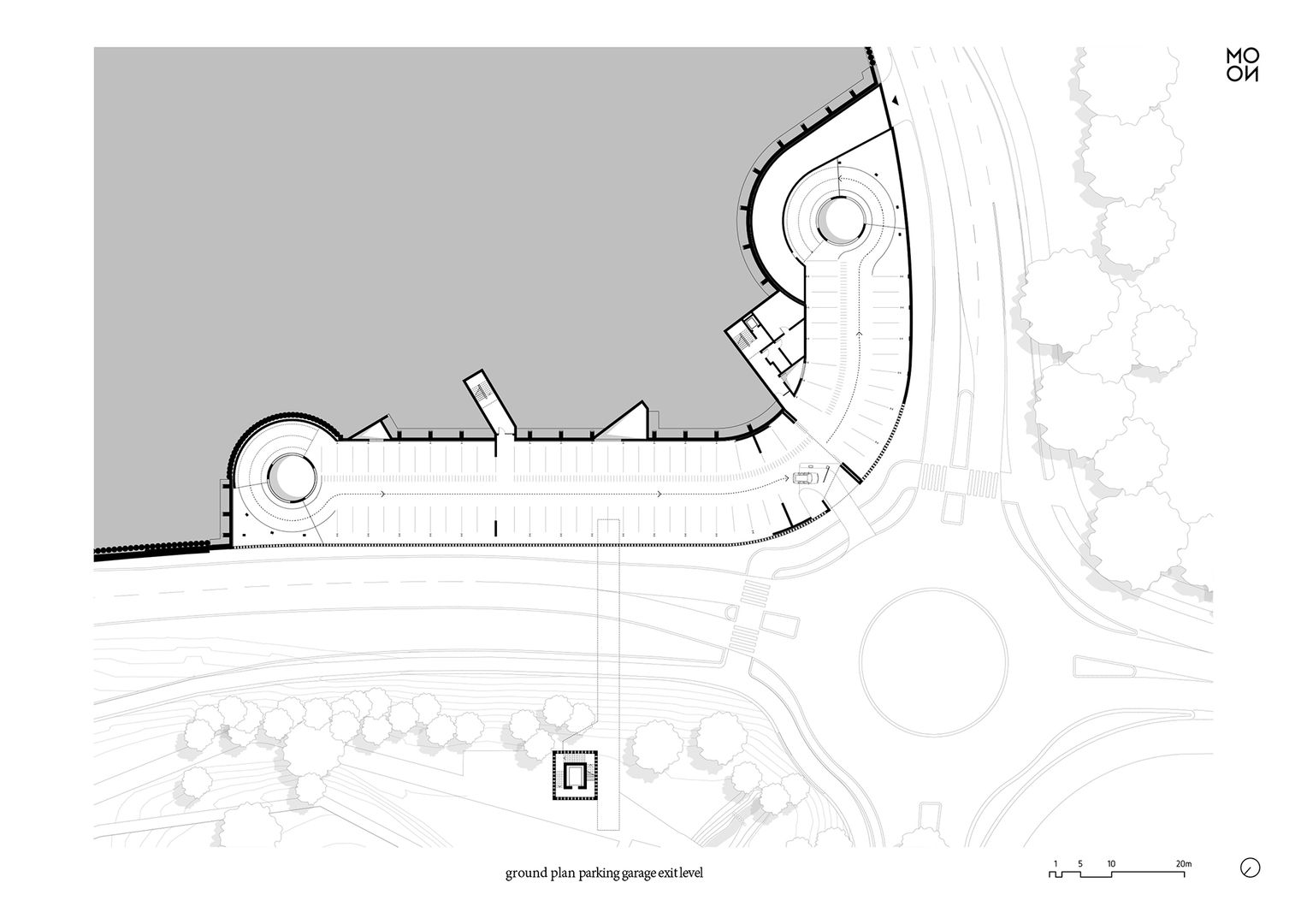 Architektonické štúdio MONO navrhlo výrazný súbor: parkovací dom, verejné priestranstvo, lávku a vyhliadkovú vežu.  