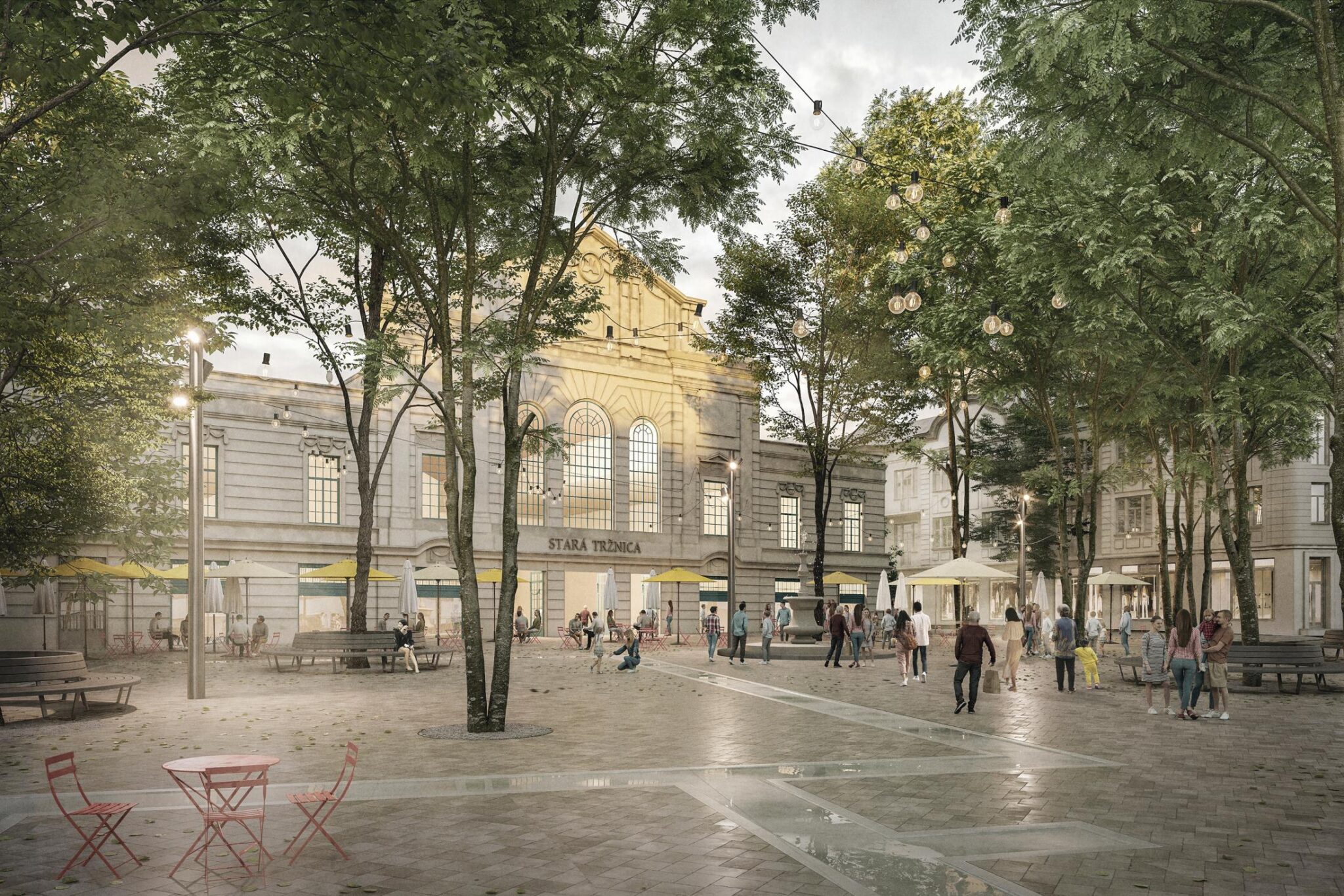 Víťazný návrh nemeckej kancelárie Atelier Loidl Landscape Architects Berlin - pohľad na Námestie Nežnej revolúcie pred Starou tržnicou