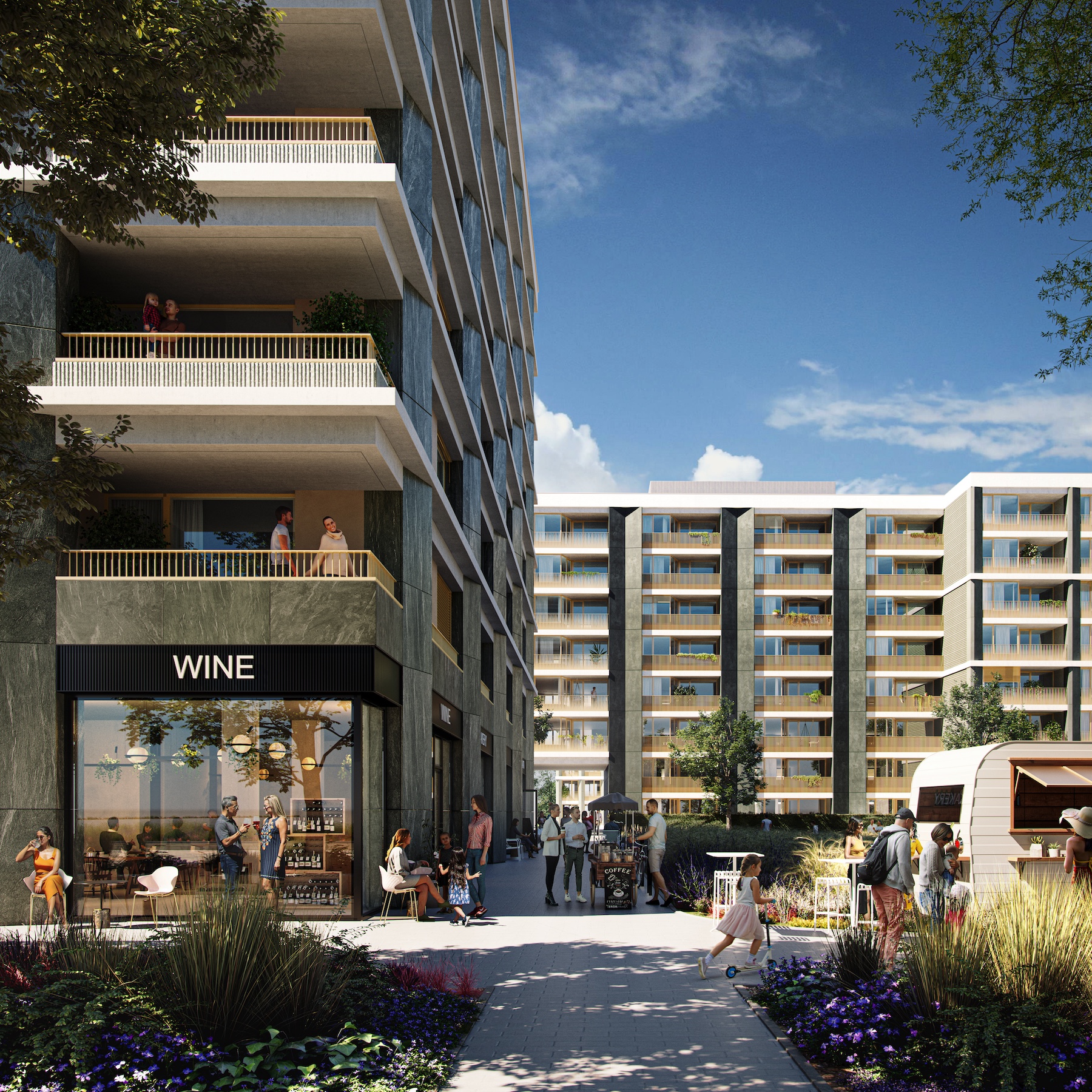Projekt Florian Residence – druhá etapa (v pozadí) a čiastočná prvá etapa (dom vľavo)
