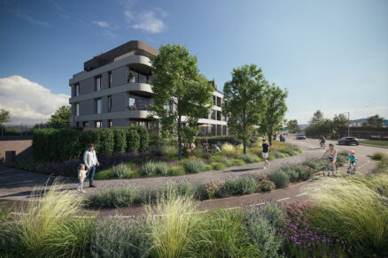Moderná bytová architektúra s cyklotrasou a zeleňou v projekte Karpatská Trenčín