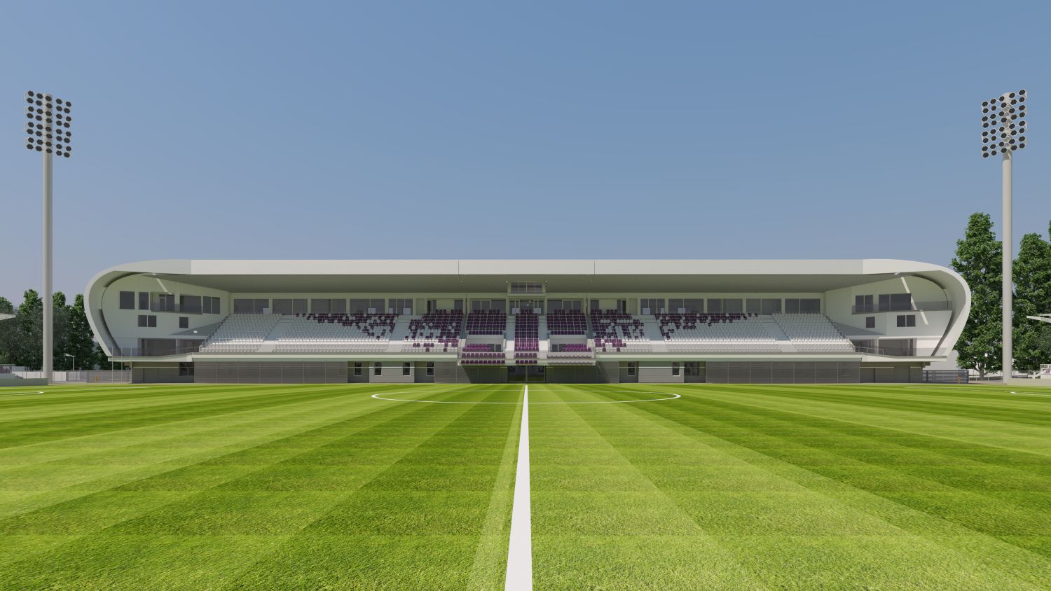 Tribúna futbalového štadióna v Komárne v klubových farbách