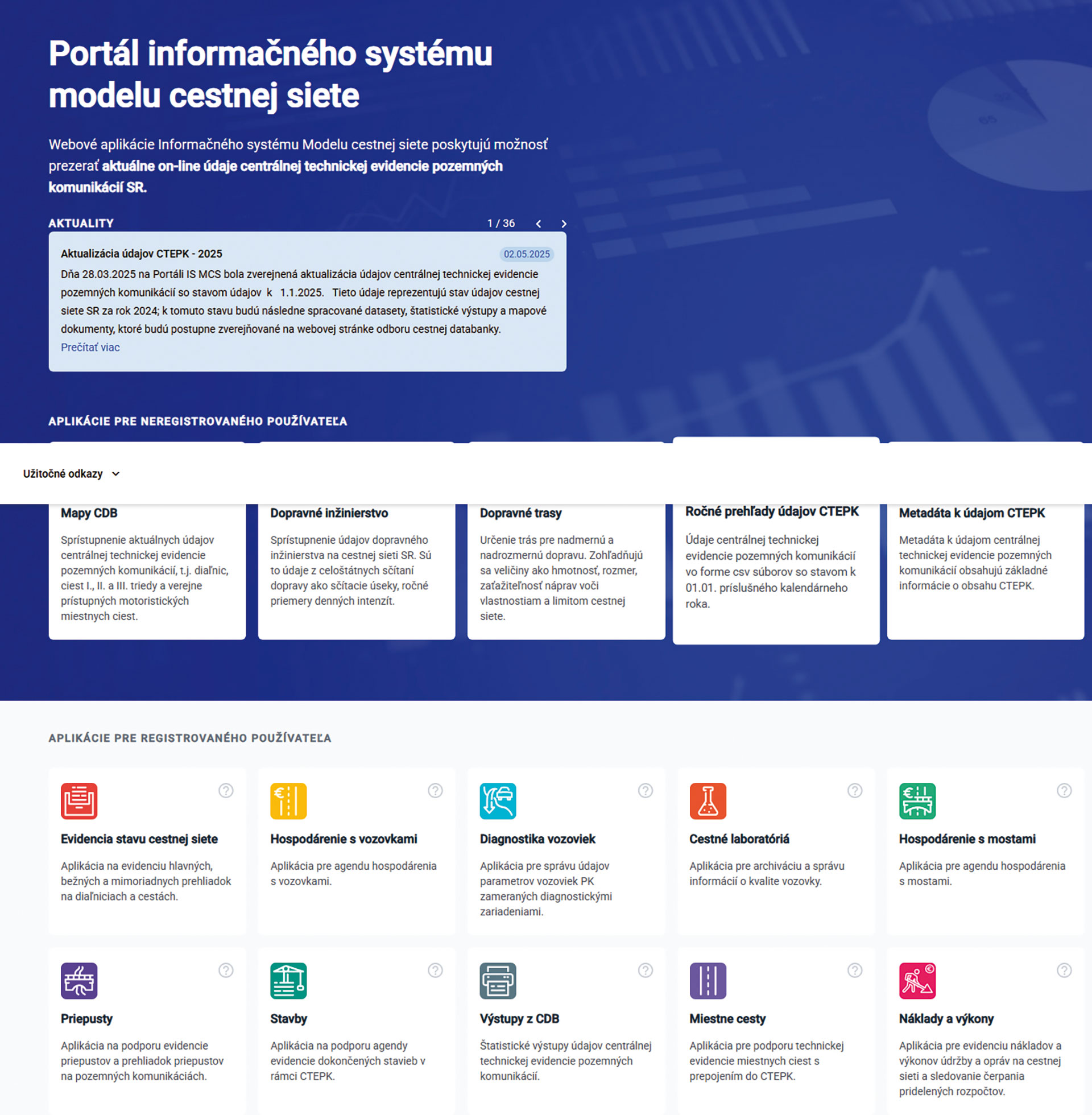 Obr. 1 IS MCS, aplikácie pre neprihláseného a prihláseného užívateľa