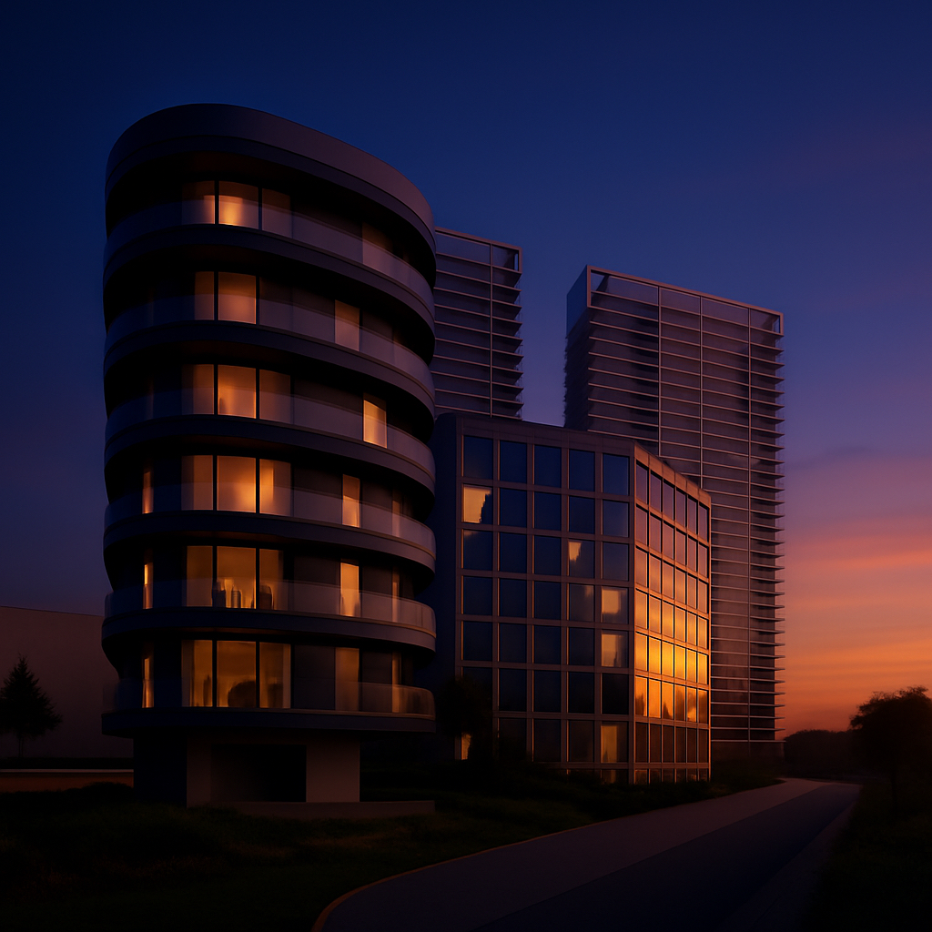 Nový apartmánový dom VEO, ktoý je súčasťou projektu Ister Tower - v pozadí sa vynímajú veže Panorama Towers s výškou 112 metrov.