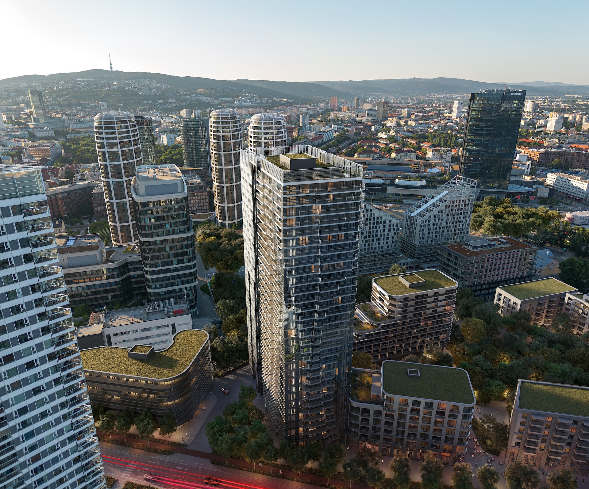 Vizualizácia projektu Ister Tower – v pozadí sa nachádzajú ďalšie developmenty v downtowne ako Sky Park (veže vľavo), Metropolis (vpravo) a za ním veža Nivy Tower