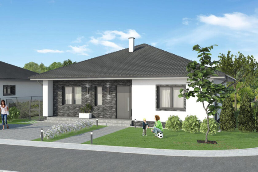Jednopodlažný bungalov navrhnutý v triede A0 s plynovým kotlom a obnoviteľným zdrojom energie