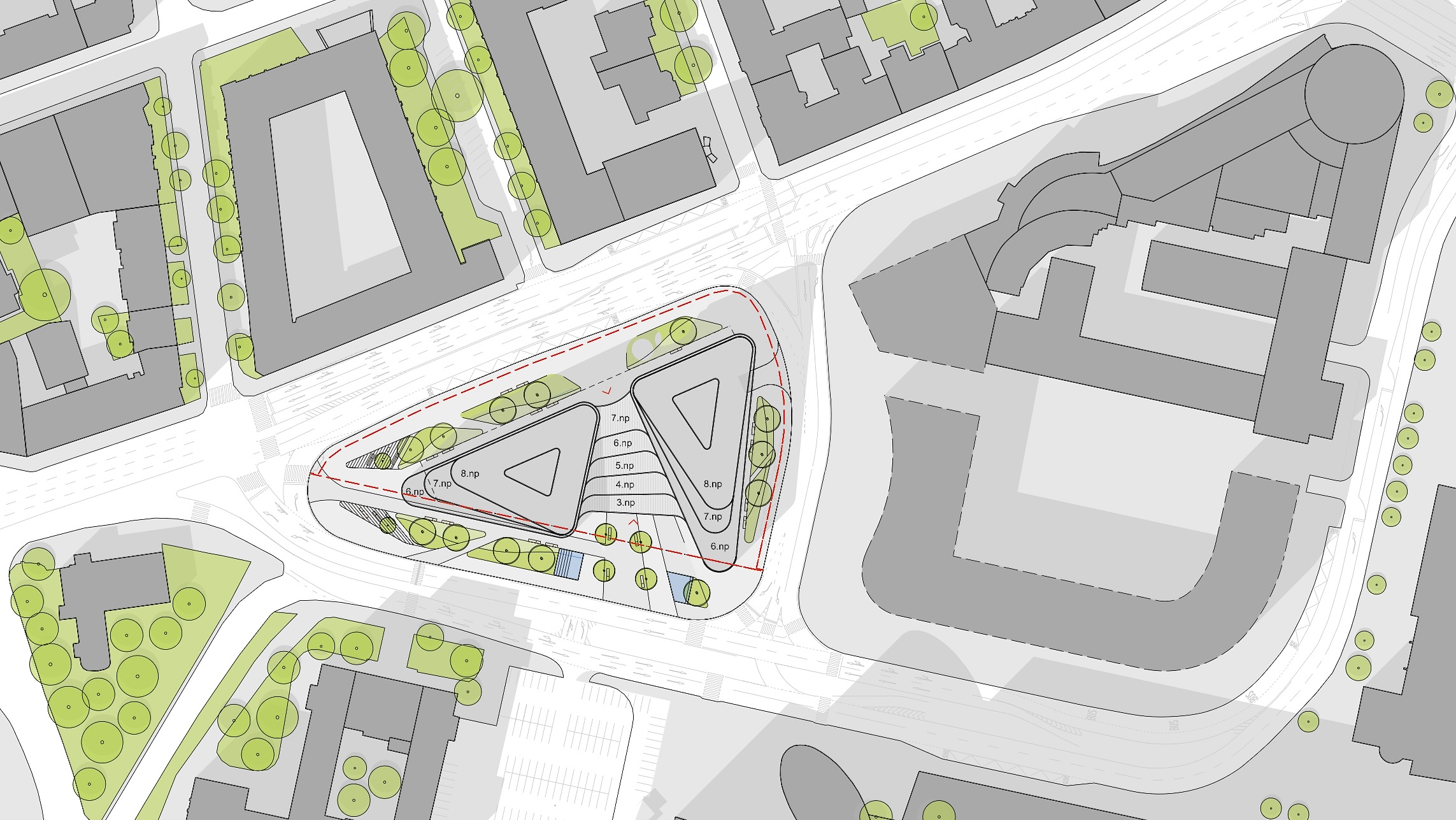 Situácia projektu Triangel II od kancelárie Bogle Architects