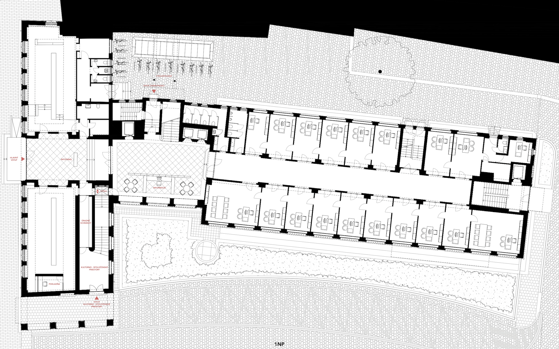 Situácia architektonického návrhu Martina Skočeka na rekonštrukciu Novej radnice