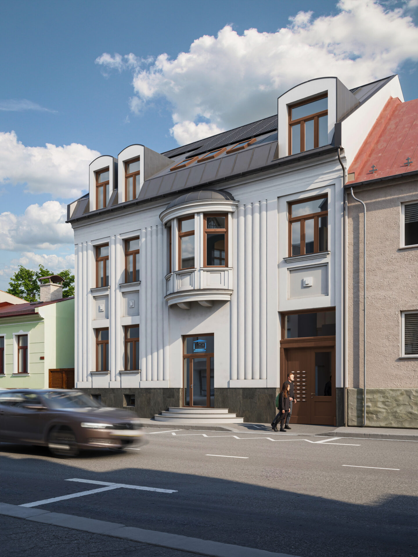 Objekt nadviaže na okolitú zástavbu svojou mierkou, riešením fasád aj zachovaním viacerých historických architektonických detailov.