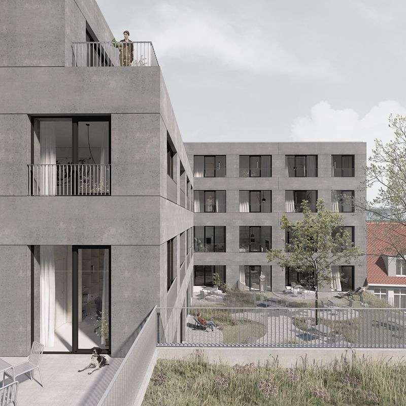 V zadnej časti riešenej parcely vďaka tvaru budovy vznikne menšie vnútorné átrium plné zelene. 