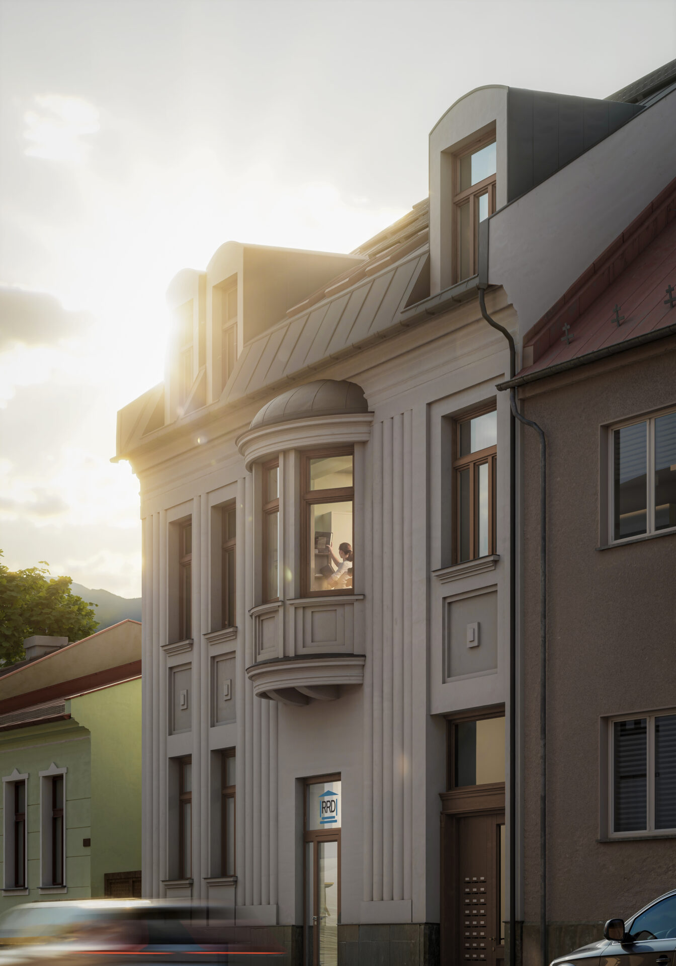 Objekt nadviaže na okolitú zástavbu svojou mierkou, riešením fasád aj zachovaním viacerých historických architektonických detailov.