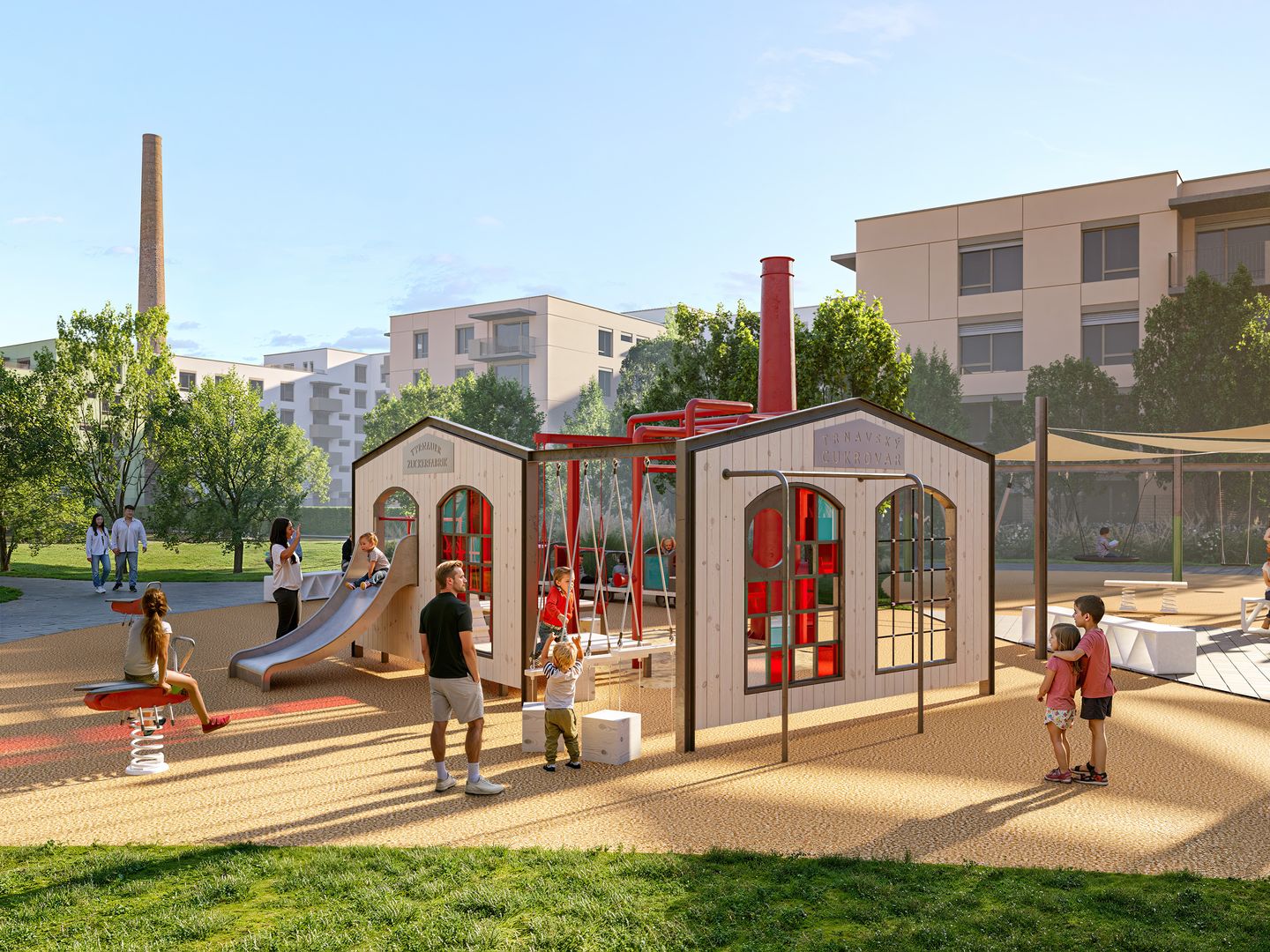 Centrálnym prvkom celého ihriska bude zmenšená verzia skutočného cukrovaru so všetkými typickými prvkami.