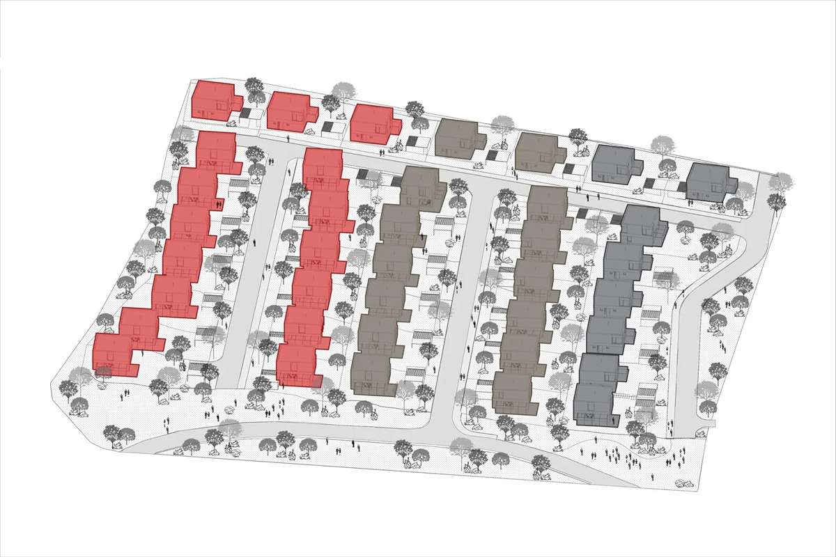 Projekt vytvorí novú vilovú štvrť v meste s 37 samostatne stojacimi rodinnými domami (pracovná vizualizácia).