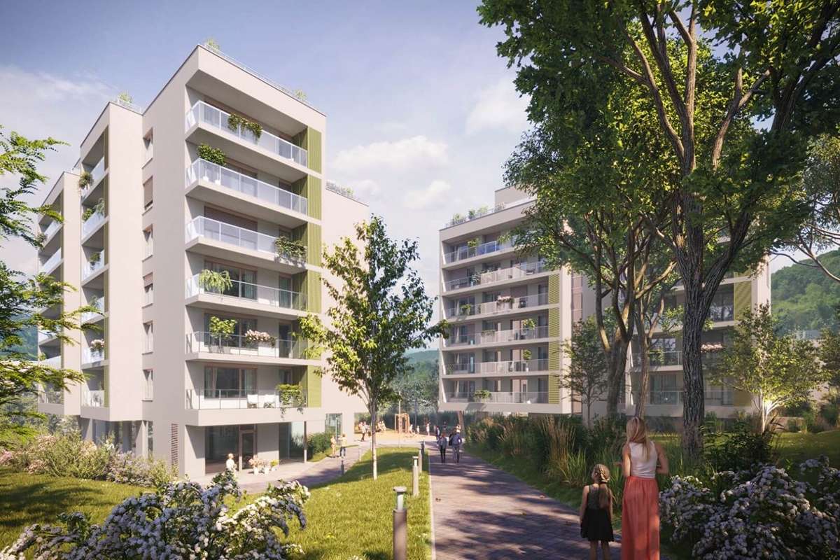 Architektonický koncept vychádza z modernistického prístupu k mestskej bytovej výstavbe, založeného na čistých líniách.