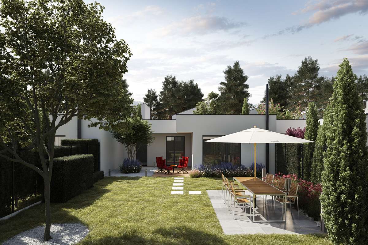 Rodinné domy budú mať vlastné záhrady alebo predzáhradky určené na relax.