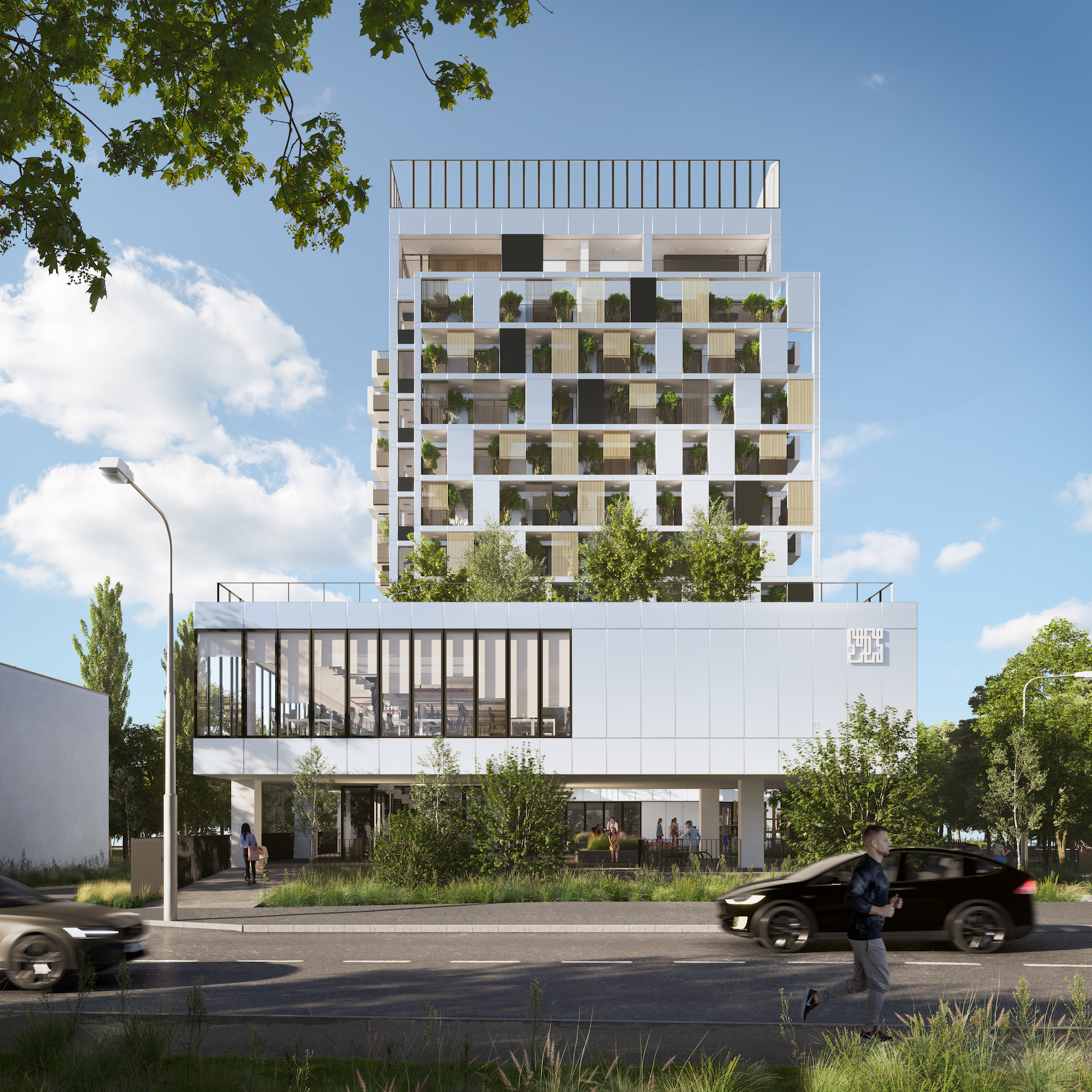 Objekt pozostáva z dvoch jasne výškovo odlíšených hmôt.