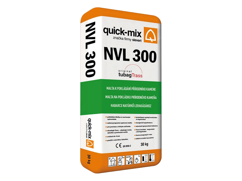 Lepiaca malta
Malta na murovanie, kladenie a súčasné škárovanie dlažieb z prírodného kameňa quick-mix NVL 300 s prísadou trasu na kladenie do silného maltového lôžka (20 – 40 mm) a súčasné škárovanie dlažieb z prírodného kameňa alebo tehlových dlažieb na podlahách, terasách, podestách, nášľapných plochách schodísk, parapetoch atď. Je vhodná aj na murovanie z prírodných kameňov. Určená do interiéru aj exteriéru. 