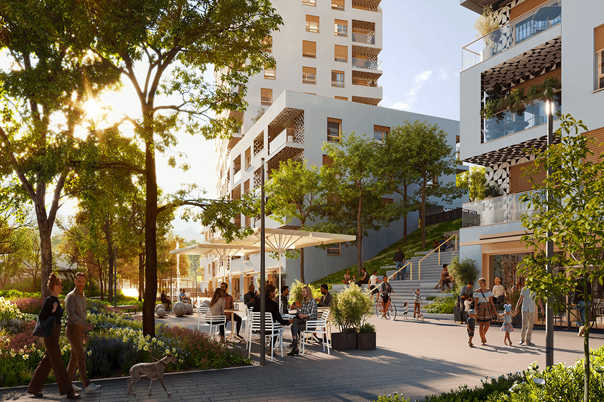 Usporiadanie budov je navrhnuté tak, aby medzi nimi vznikli prirodzené mestské priestory.