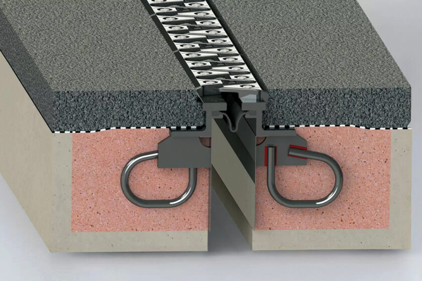 Detailný rez dilatačným mostným záverom s protihlukovým prevedením a kotviacimi prvkami